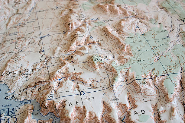 beyond озеро мид - relief map map aerial view topology стоковые фото и изображения
