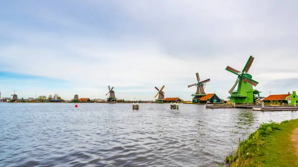 Photo of Traditional windmills over at the Zaanse Schans, cloudy weather