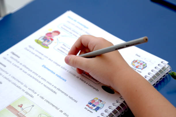 istock Child studying in a classroom with books and notebooks on the table. 1392569928