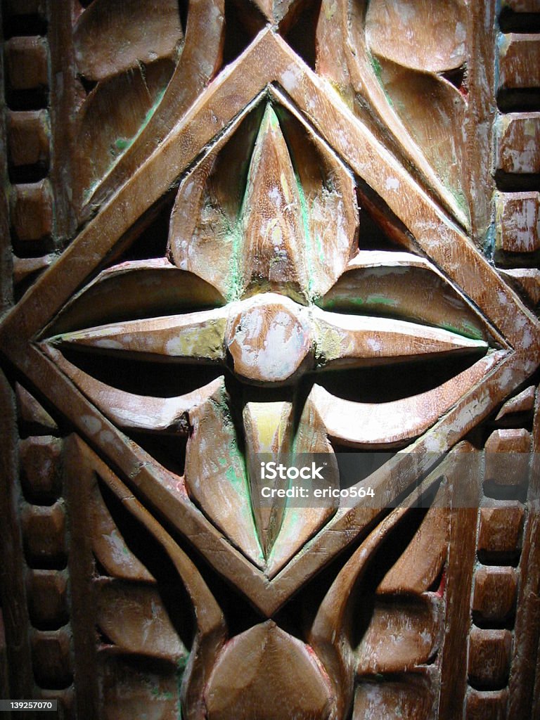 Hawaiian Carving Close-Up Close up of a wooden Hawaiian carving, in shadow. Big Island - Hawaii Islands Stock Photo