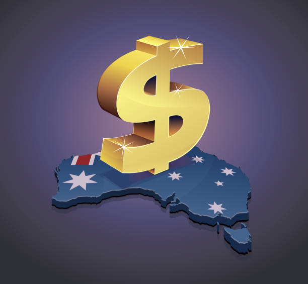 ilustrações, clipart, desenhos animados e ícones de dólar australiano (fundo escuro) - australia map australian flag flag