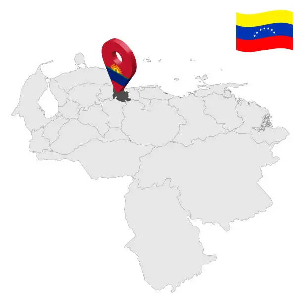 Vector illustration of Location Carabobo State  on map Venezuela. 3d location sign similar to the flag of  Carabobo. Quality map  with  Regions of the Venezuela for your design. EPS10