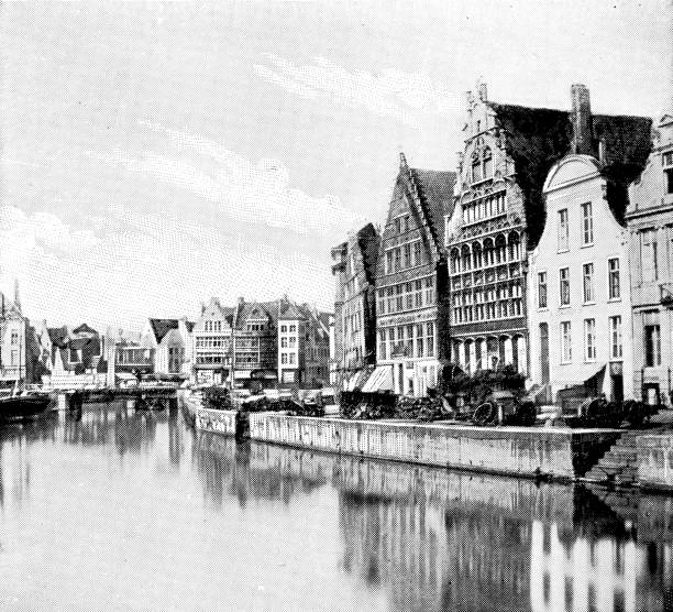 istock Graslei Quay on the Lys River in Ghent, Belgium - 19th Century 1392576832
