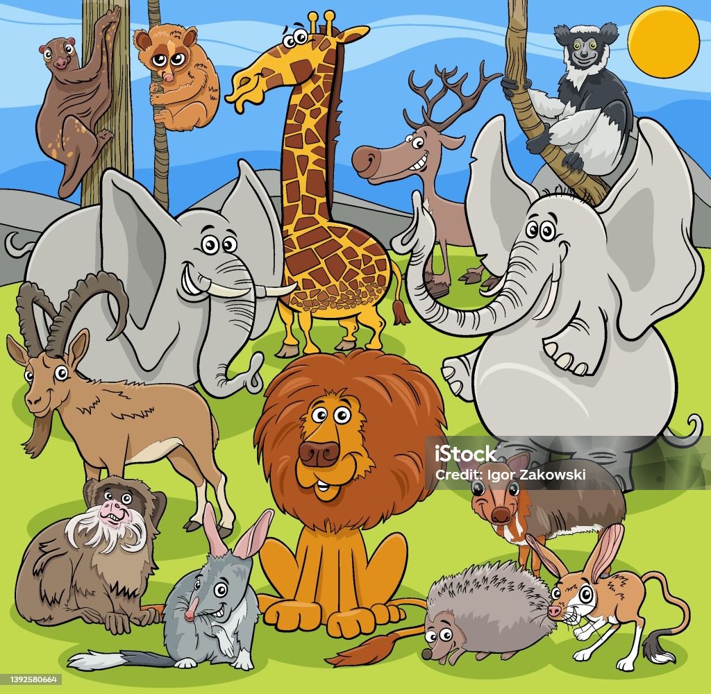 Cartoon Wild Animals Characters Group Stock Illustration - Download Image  Now - Animal, Animal Wildlife, Animals In The Wild - iStock