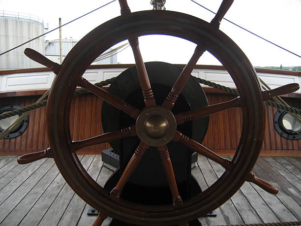 boat - steering wheel stock photo