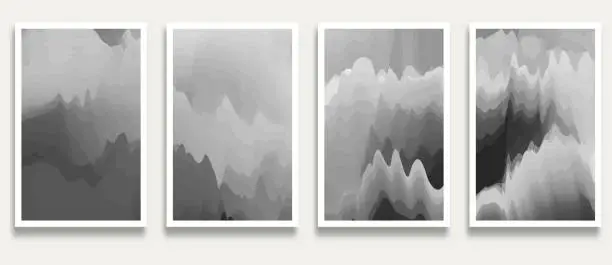 Vector illustration of Vector Gradient Fluidity Monochrome Mountain Watercolors Ink Wash Painting Scene Pattern Banner Card Design Element,Illustration Abstract Backgrounds Collection