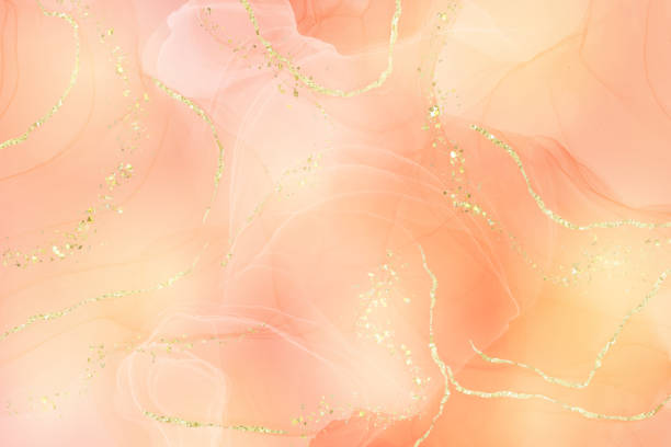 istock Rose peach liquid watercolor background with golden dots. Dusty blush marble alcohol ink drawing effect. Vector illustration design template for wedding invitation, menu, rsvp 1392585875