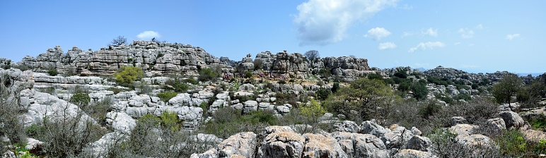 Panoramic view of El Torcal de Antequera, karst landscape in a natural site world heritage of UNESCO.