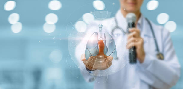 istock A doctor with a microphone in his hands shows the lungs . 1392589244