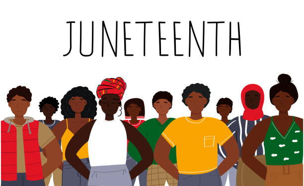 A group of black people. Juneteenth concept. A group of black people. Juneteenth concept. Celebrated annually on June 19. Fereeedom day. African culture appreciation. Banner, poster, brochure template. equality juneteenth stock illustrations