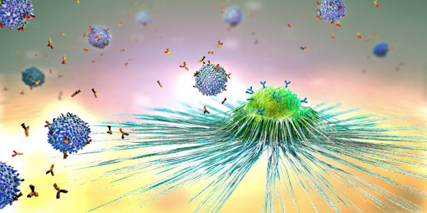istock Lymphocytes cell in the immune system reacting and attacking a spreading cancer cell - 3d illustration 1392590283