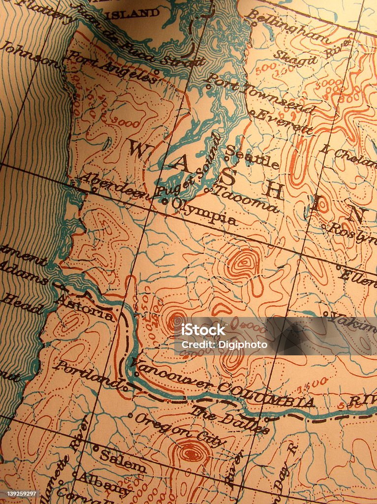 Antica mappa-Puget Sound, NW coast - Foto stock royalty-free di Carta geografica