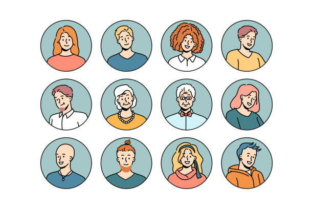 Set of diverse people avatars vector art illustration