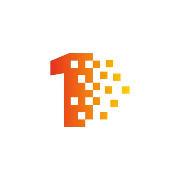 Vector illustration of Colorful number 1 sign fast pixel dot logo. Number one pixel art.