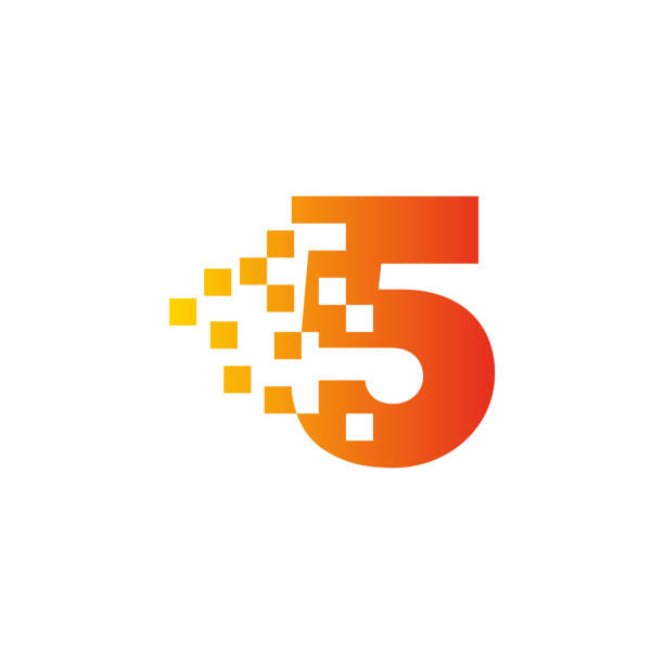 Colorful number 5 sign fast pixel dot logo. Number five pixel art. Integrative pixel movement. Creative messy technology icon. Modern icon creative ports. five people stock illustrations