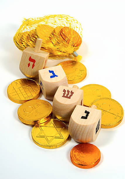 istock Wooden Dreidels and Gelt 139259610