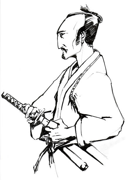 Illustration of a samurai unsheathing a katana vector art illustration