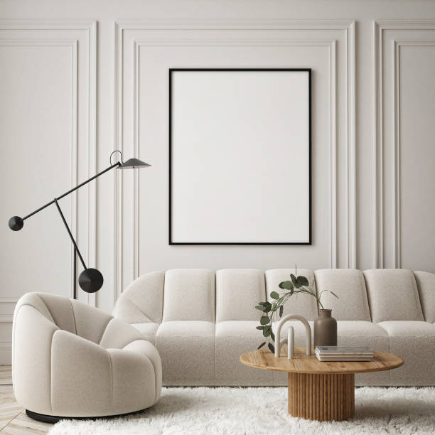 istock mock up poster frame in modern interior background, living room, Scandinavian style, 3D render, 3D illustration 1392600129