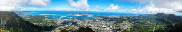 Panoramic view of Kaneohe from the atop Koolau