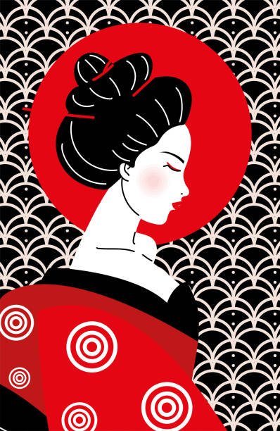 japanese geisha portrait japanese geisha portrait character design geisha costume stock illustrations