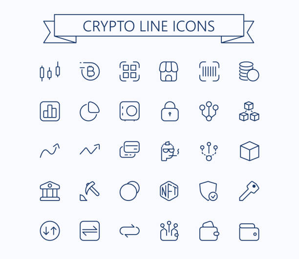 暗号線のミニアイコン。ブロックチェーンウェブアイコンセット。編集可能なストローク。24x24 グリッド。ピクセルパーフェクト。 - stock exchange点のイラスト素材／クリップアート素材／マンガ素材／アイコン素材