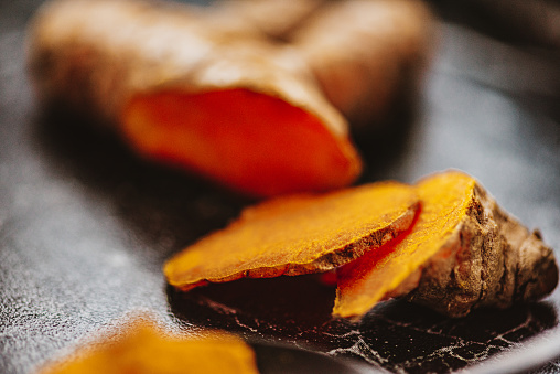 Detail shot of turmeric slices