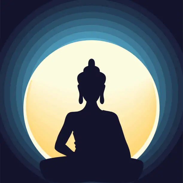 Vector illustration of silhouette buddah statue