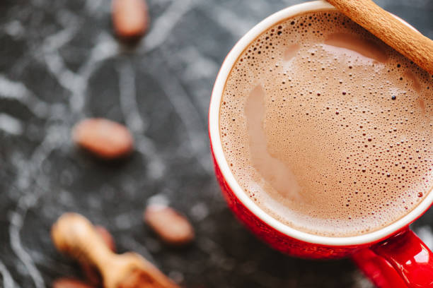 hot chocolate with cinnamon - hot chocolate imagens e fotografias de stock
