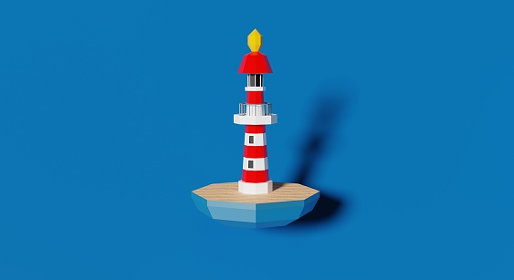 Painted lighthouse isolated on a white background