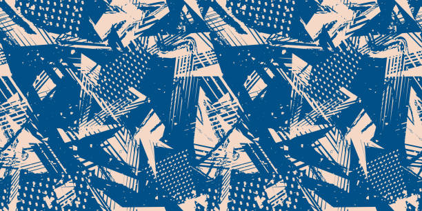 abstrakcyjny kamuflaż grunge bez szwu. miejska faktura artystyczna. niebieski i beżowy - ochronny sportswear stock illustrations