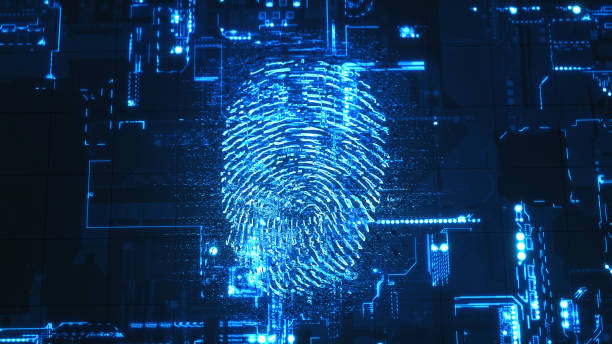 Fingerprint, digital environment, cybersecurity concerns stock photo