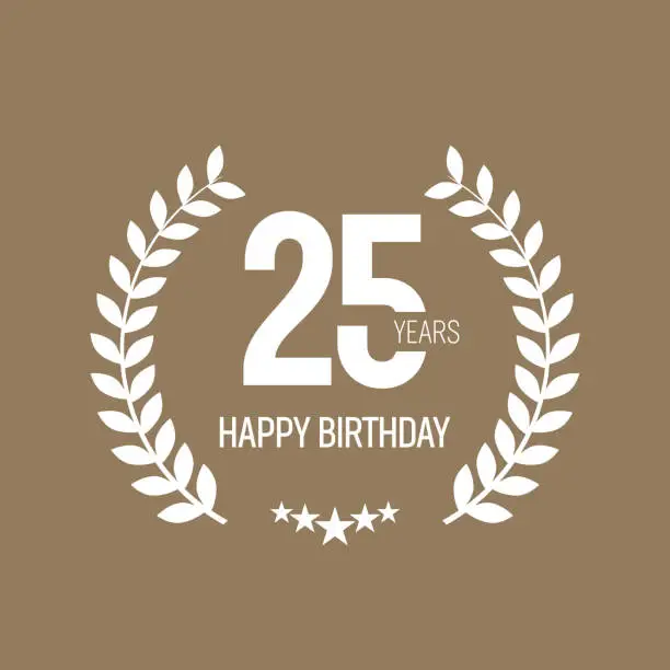 Vector illustration of 25 Years, Happy Birthday Logo Template. Greeting Card Template