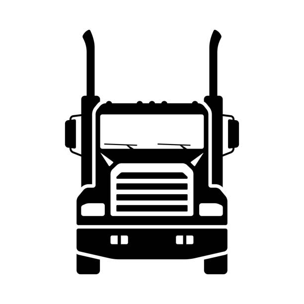 ilustrações de stock, clip art, desenhos animados e ícones de truck tractor icon. black silhouette. front view. vector simple flat graphic illustration. isolated object on a white background. isolate. - truck trucking business wheel