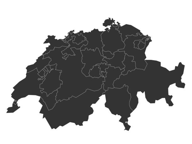 Switzerland - blank map of cantons Blank political map of Switzerland. Administrative divisions - cantons. Simple solid gray map. zurich map stock illustrations