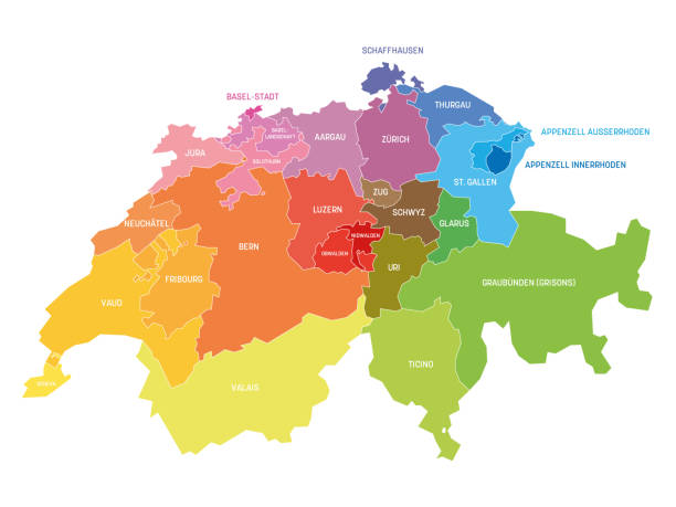 ilustrações de stock, clip art, desenhos animados e ícones de switzerland - map of cantons - thurgau