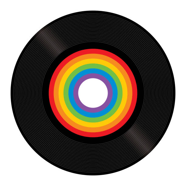 illustrazioni stock, clip art, cartoni animati e icone di tendenza di rainbow stripes rpm record - spectrum rainbow backgrounds disco