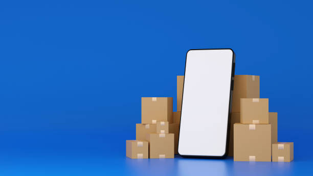 istock Mobile phone or smartphone with brown cardboard boxes parcel, online shopping express delivery concept, 3d rendering. 1392637214