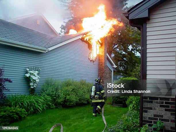 Fighting A House Fire Stock Photo - Download Image Now - Fire - Natural Phenomenon, Residential Building, Home Interior