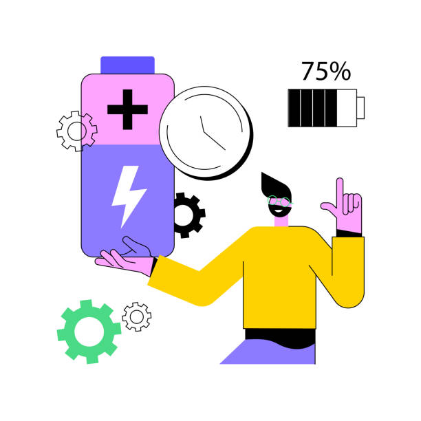 ilustrações, clipart, desenhos animados e ícones de ilustração do vetor de conceito de execução da bateria. - data backup