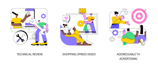 illustrazioni stock, clip art, cartoni animati e icone di tendenza di illustrazioni vettoriali concettuali astratte di contenuto video. - sprees