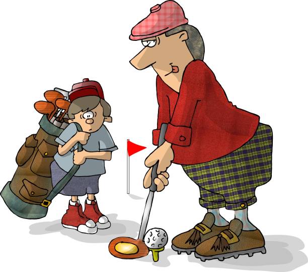 illustrations, cliparts, dessins animés et icônes de golfeur et caddy - golf child sport humor