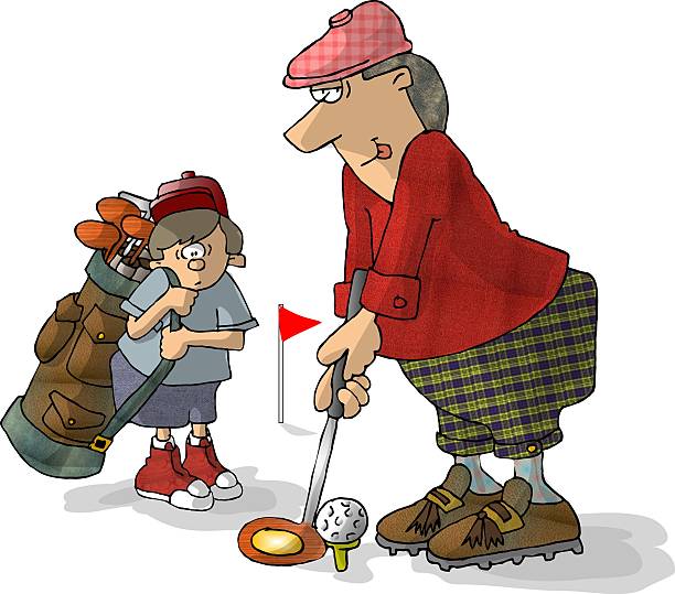 пакет услуг «golfer и мальчик в гольфе - golf child sport humor stock illustrations