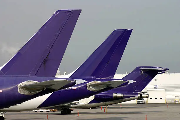 Three tails of federal express planes at Pearson International Airport