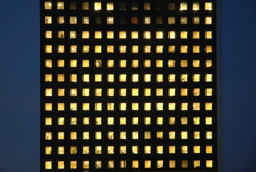 Skyscraper by night (detail). 14x12 windows. Have a peek inside...