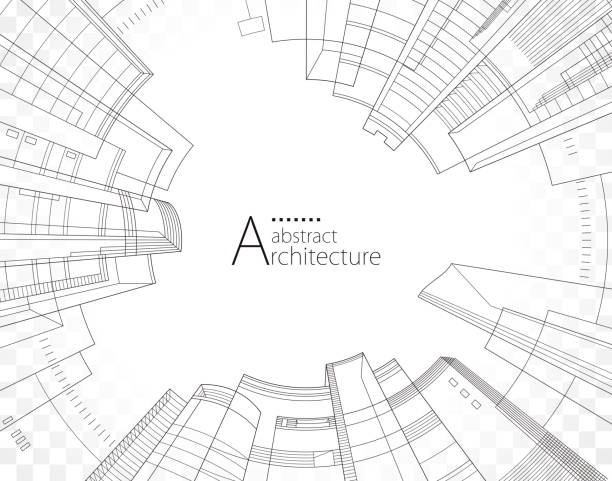 Architecture urban building design, architecture modern abstract background. 3D illustration linear drawing, architecture urban building design, architecture modern abstract background. building-structure stock illustrations