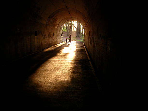 Light at end of the tunnel stock photo