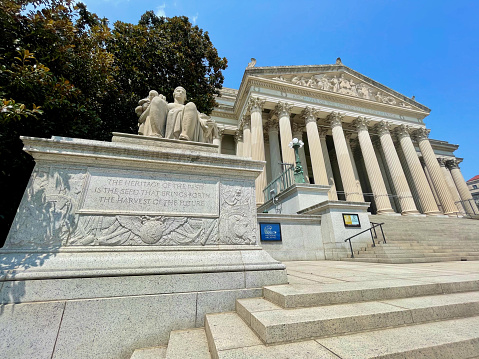 Washington, D.C., USA - August 10, 2021: The National Archives houses the original founding documents of the United States and is a popular tourists destination in the Nation’s Capital.