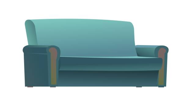 Blue sofa. Classic simple upholstered furniture to sit. Set of objects isolated on white background. Side view. Vector Blue sofa. Classic simple upholstered furniture to sit. Set of objects isolated on white background. Side view. Vector. couch side view stock illustrations