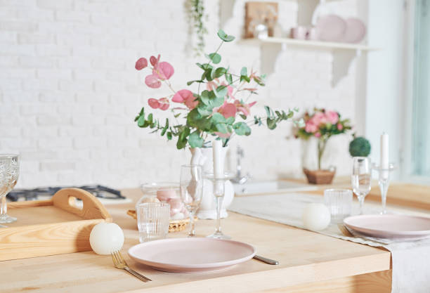 istock White kitchen in interior loft style. Valentine's day kitchen decor. Kitchen utensils and shelves. 1392676491