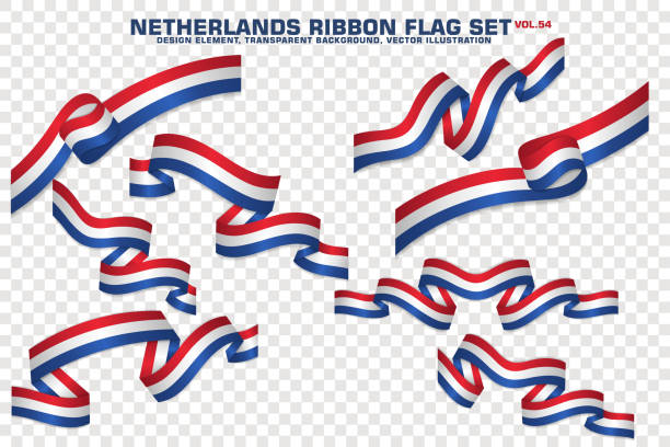 Netherlands Ribbon Flags Set, Element design, 3D style. vector Illustration Set of Netherlands Ribbon flag, design element. 3D on a transparent background. vector illustration striped ribbon stock illustrations